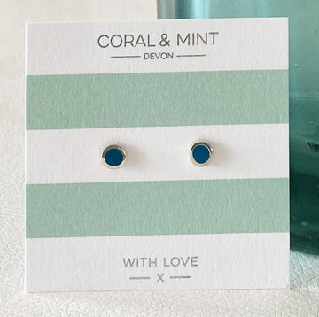 Petrol Blue Enamel Studs  Coral and Mint